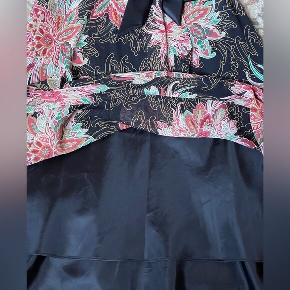 Evan Picone Black Chiffon Dress w/ Floral Designs & Satin Sash (Size: 10P) - Picture 5 of 14